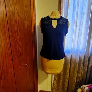 Y2k Juniors Elegant Navy Sleeveless Lace Top Sz Lg